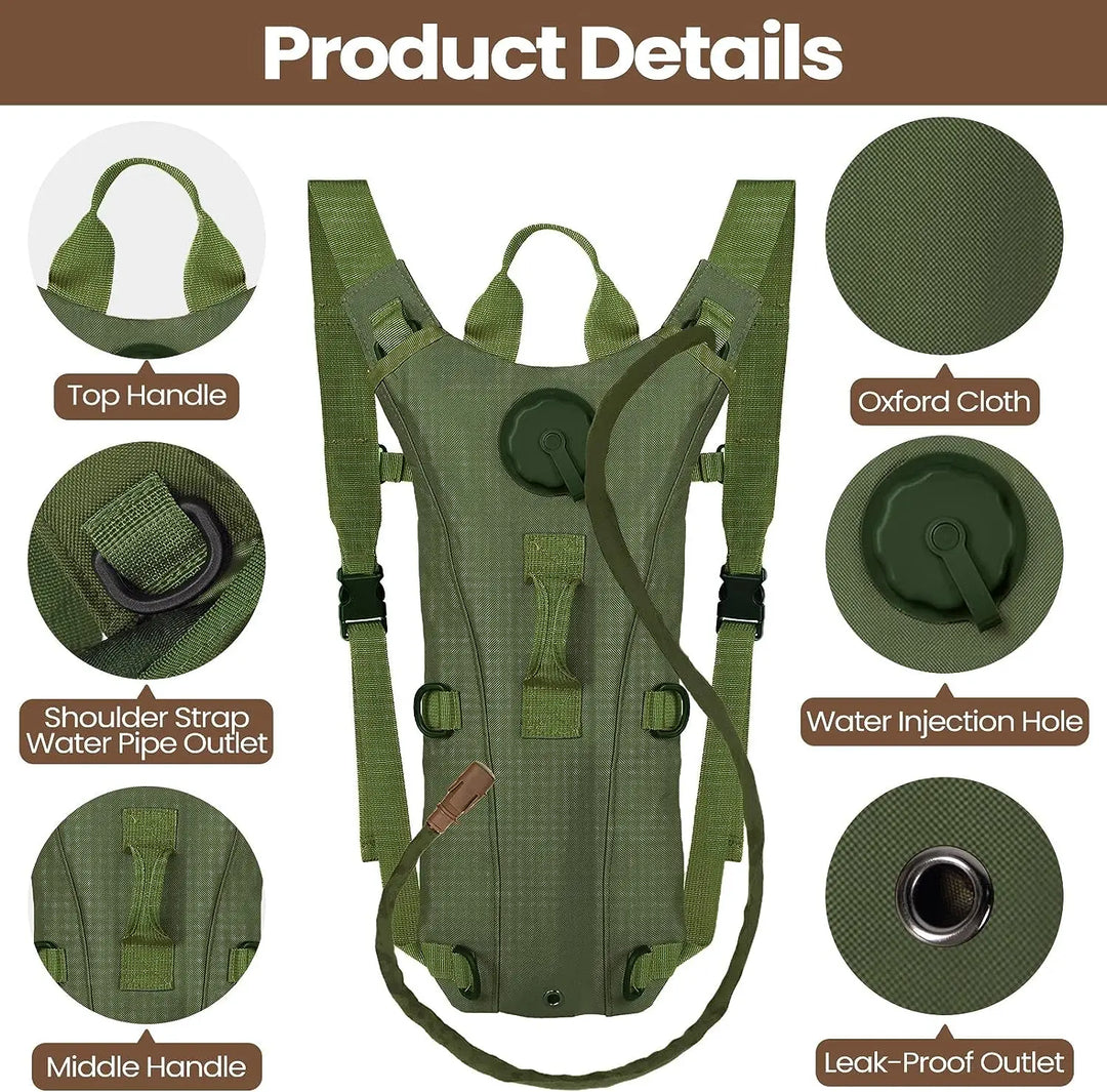 Essential tactical outdoor gear: unisex hydration pack with 0.8-gallon water bladder for adventures.