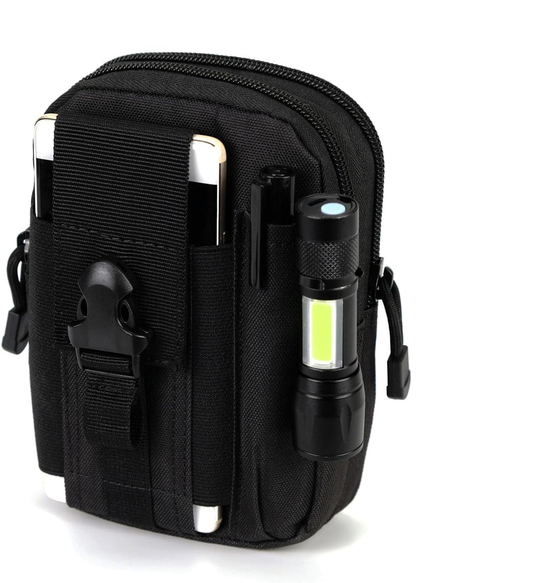 Unisex tactical MOLLE EDC belt pouch, durable water-resistant nylon utility bag for outdoor gear.