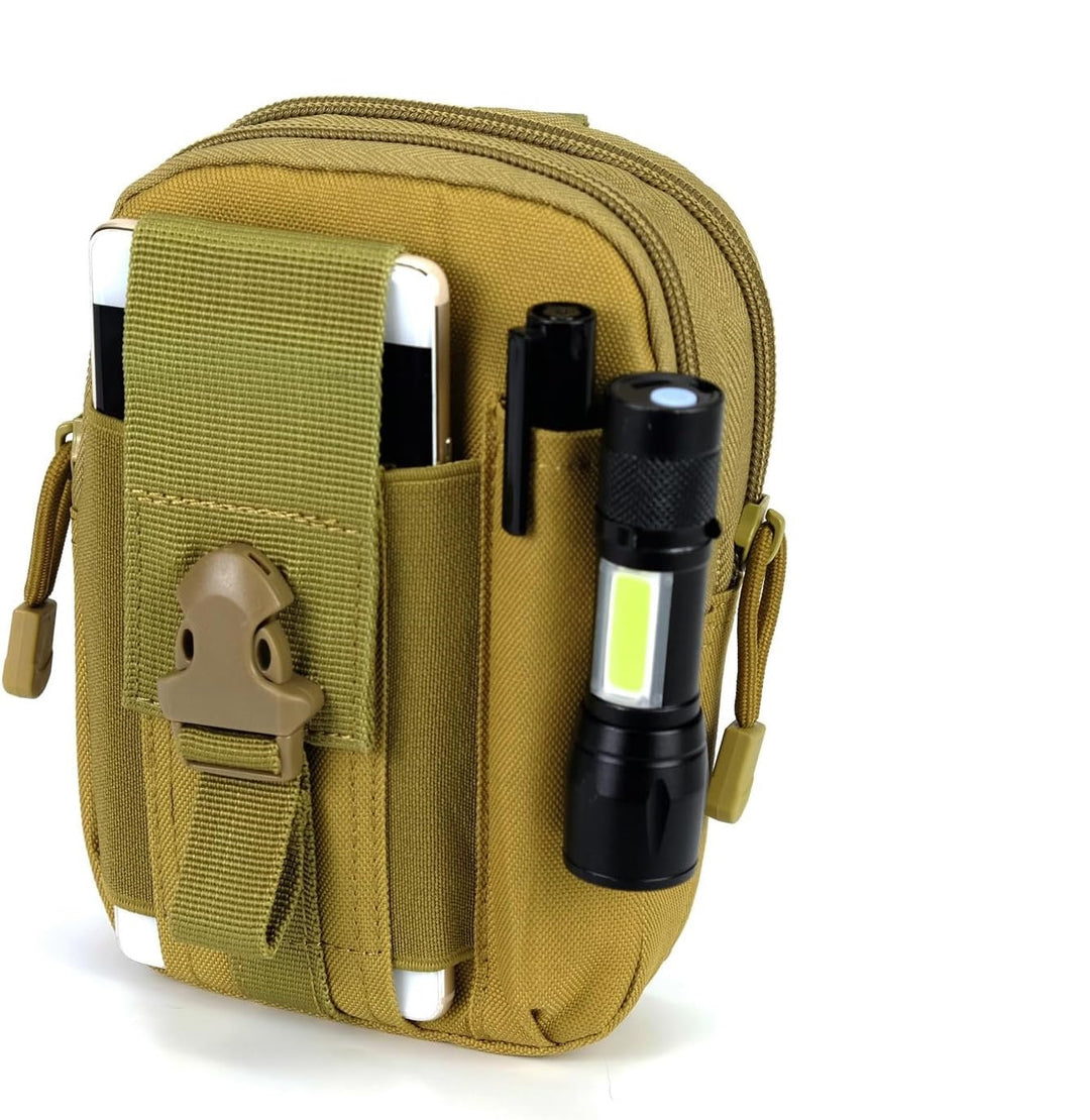 Durable nylon tactical MOLLE pouch, water-resistant EDC belt bag for outdoor adventure & utility.