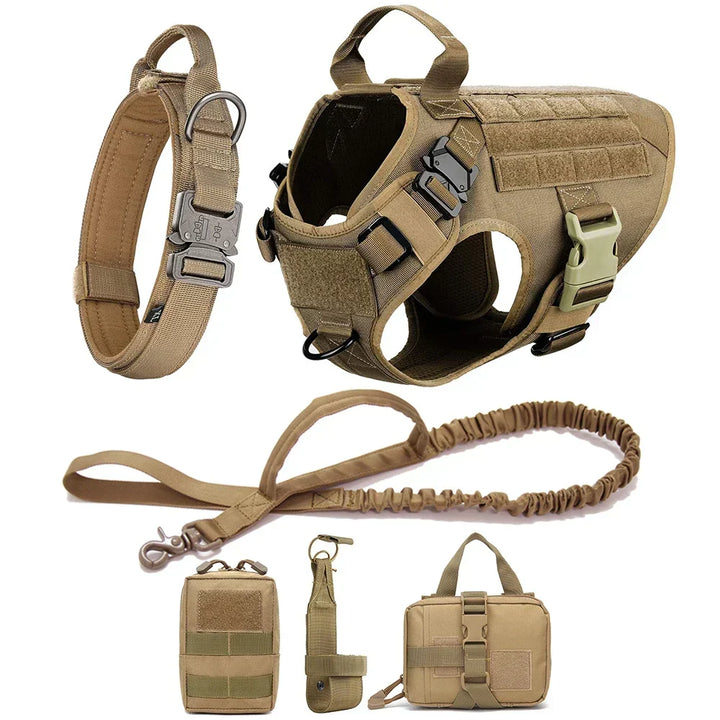 Adventure dog harness with no-pull feature, tactical design for K9 training & outdoor fun.