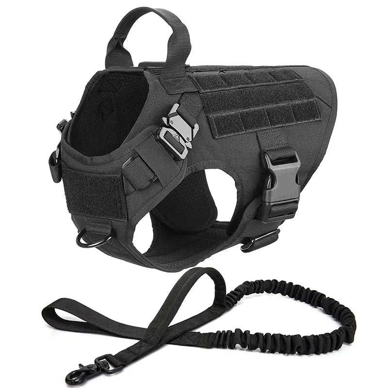 Dog's tactical no-pull harness for K9 training. Durable pet gear for all adventures.