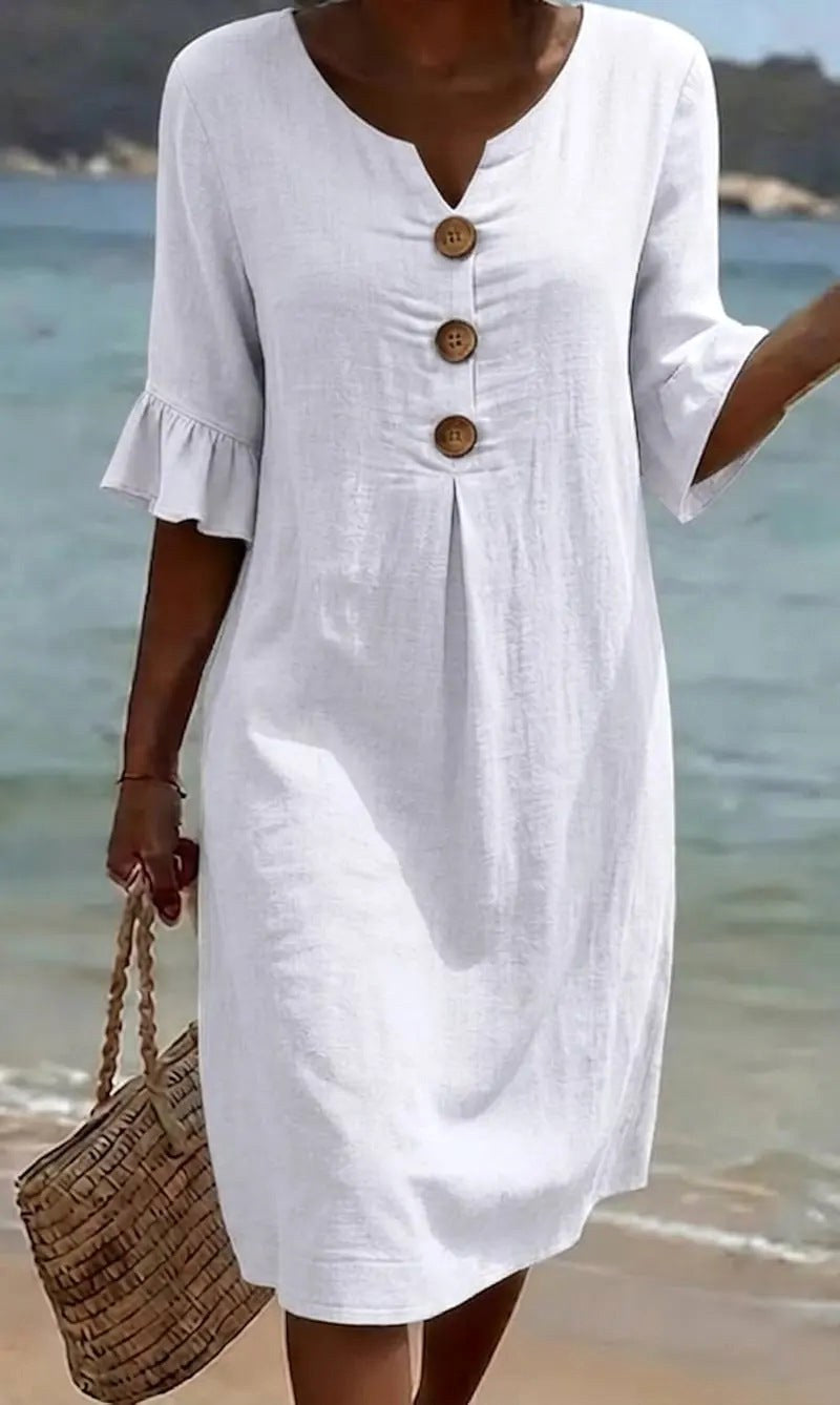 Women's button-front flutter-sleeve shirt dress for effortless spring & summer style.