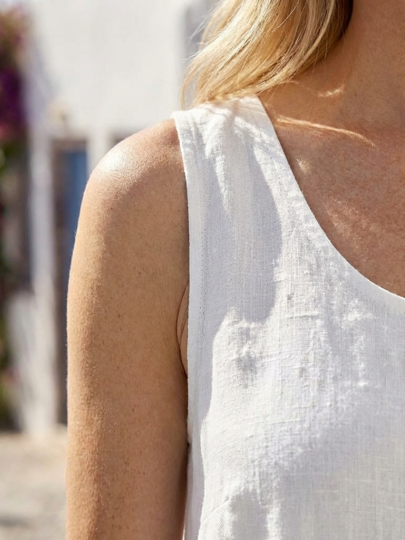 Talia | Women's Sleeveless Round Neck Midi Dress - White - Image 3