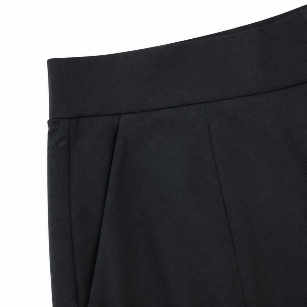 Front view of women's high-waisted summer shorts in black, showcasing practical pockets.