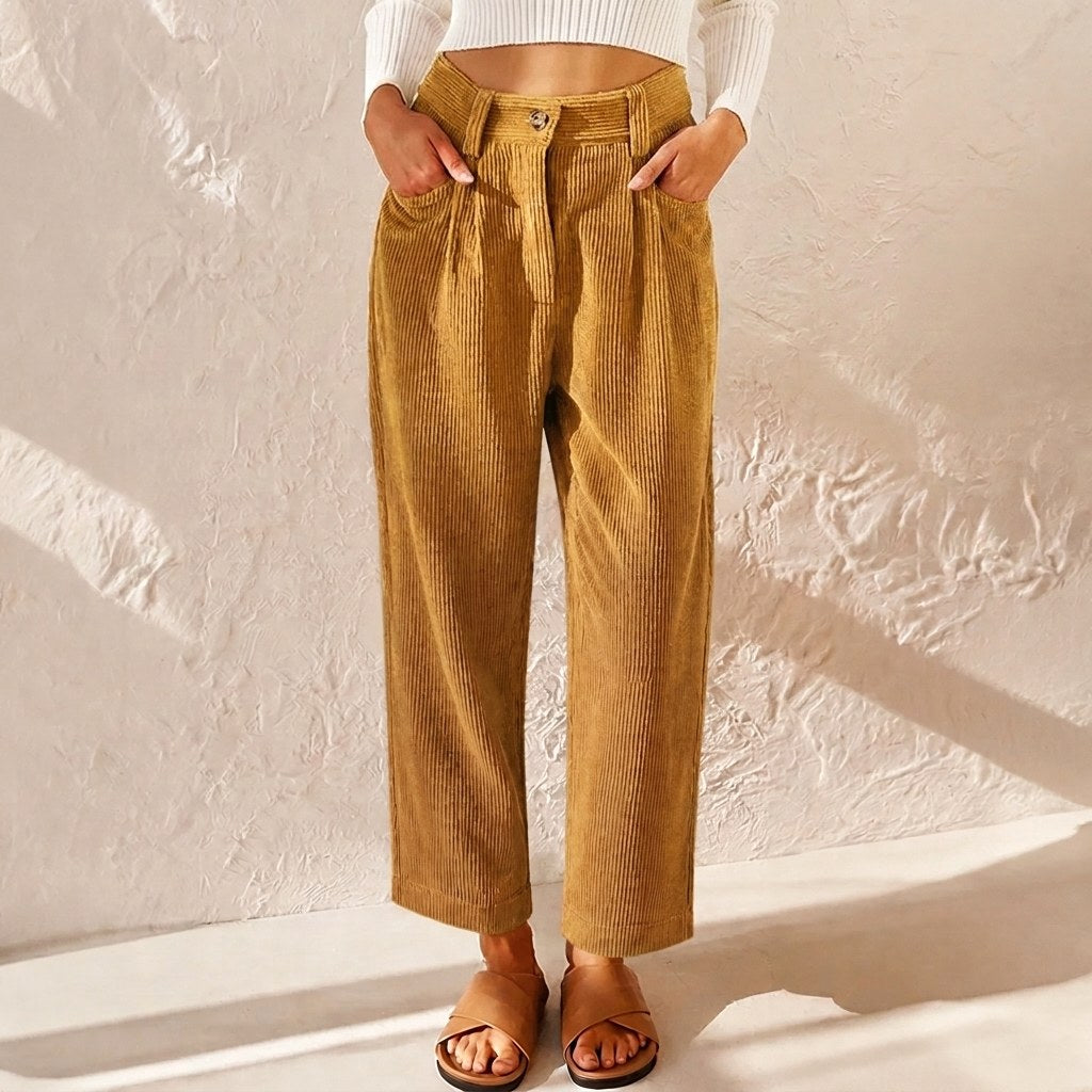 Comfortable high-waist wide-leg trousers for women, ideal for casual outfits or office wear.