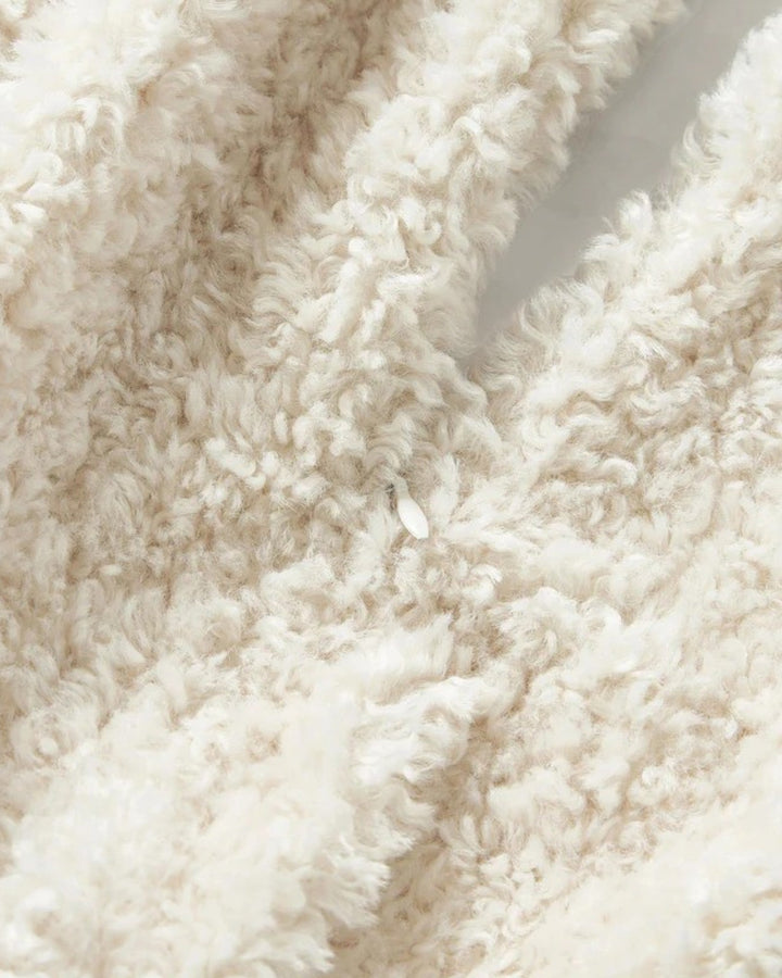 Beige plush teddy cushion cover, bringing a touch of warmth and softness to your home.