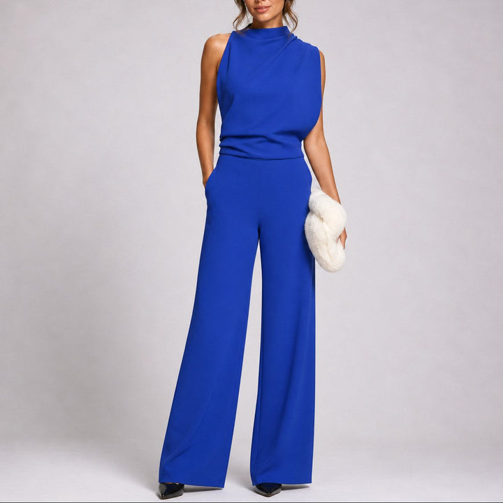 Women's elegant sleeveless high-neck wide-leg jumpsuit, a comfortable & versatile chic fashion statement.