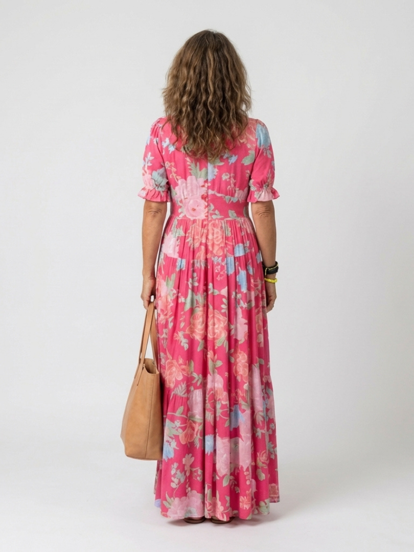 Temperance | Women's Floral V-Neck Midi Dress - Pink - Image 3