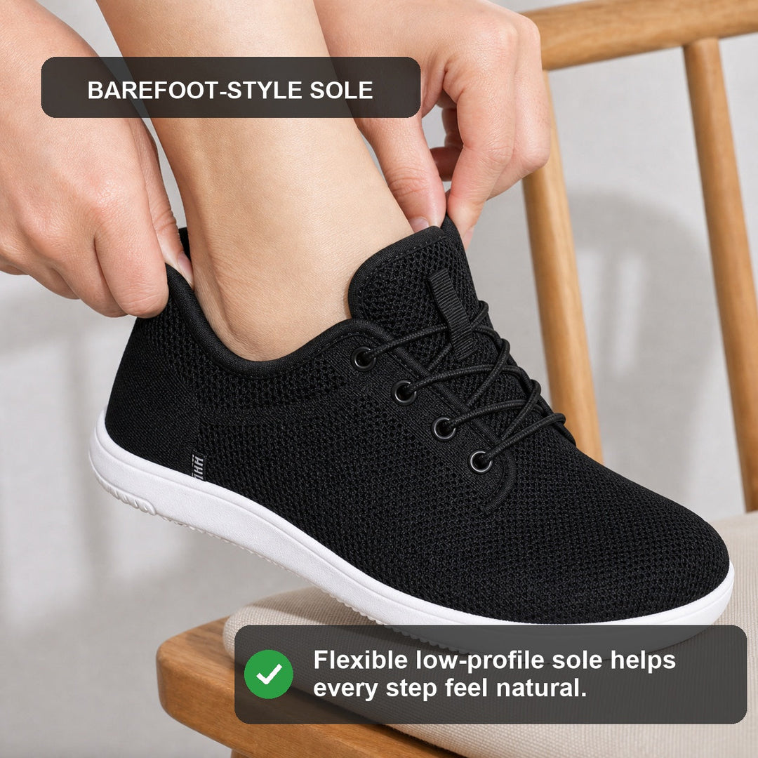 Stylish women's wide fit casual shoes with a roomy toe box, perfect for travel.