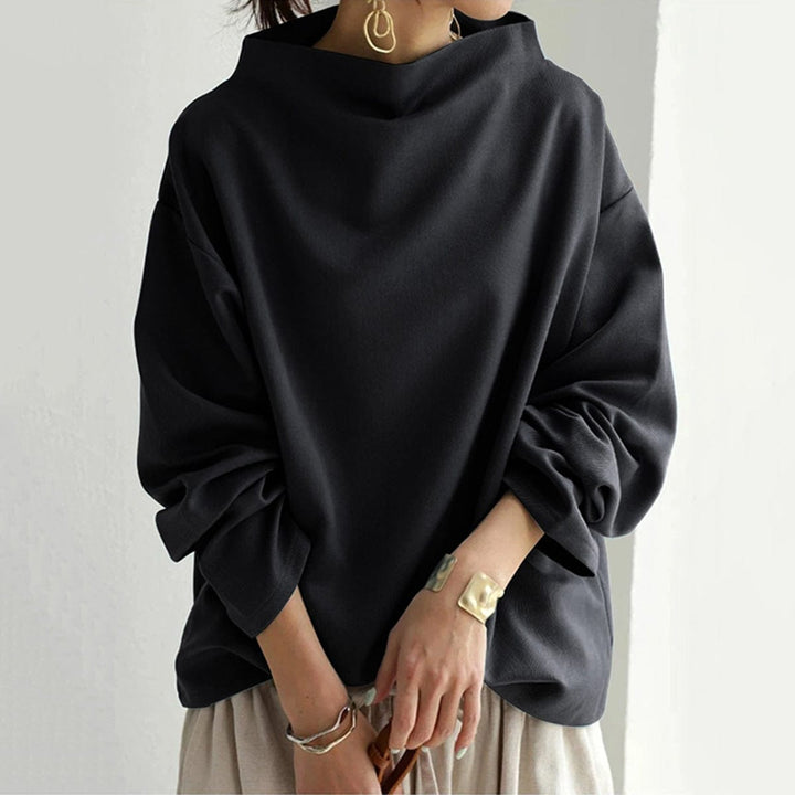 Tessa | Women's Mock Neck Long Sleeve Top - Black - Image 2