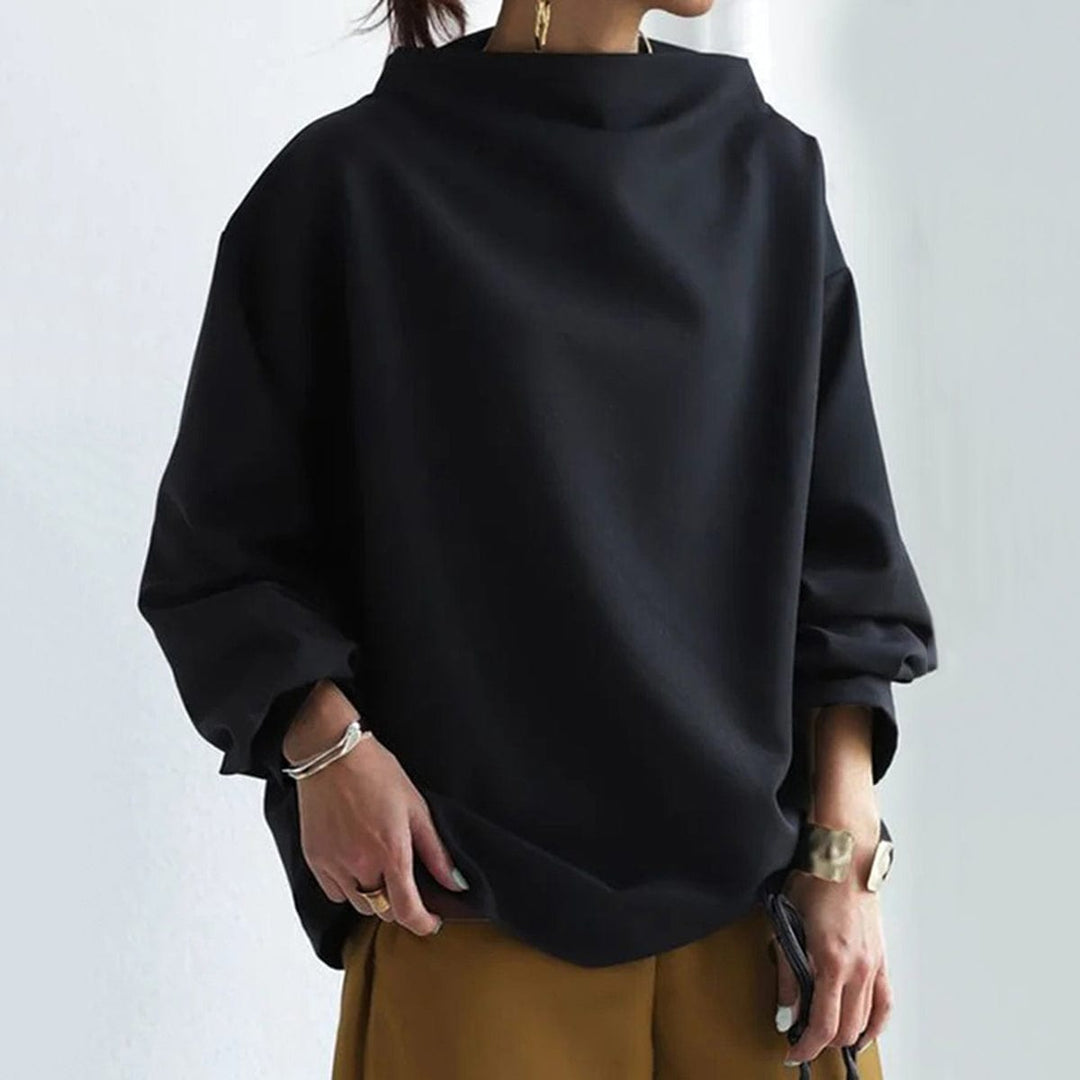 Tessa | Women's Mock Neck Long Sleeve Top - Black - Image 6