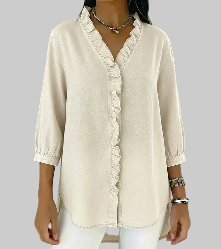 Tessa | Women's V-Neck Ruffle Blouse - Blue - Image 7
