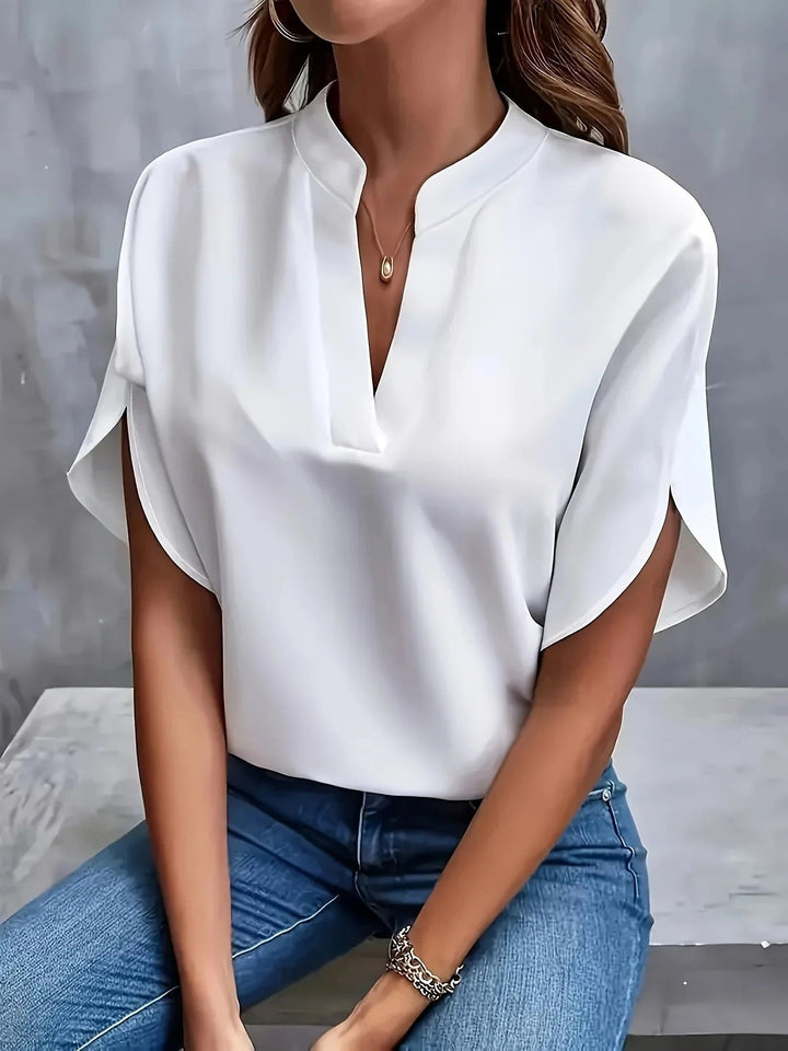 Stylish women's tailored long sleeve blouse, perfect for professional office attire & versatile layering.