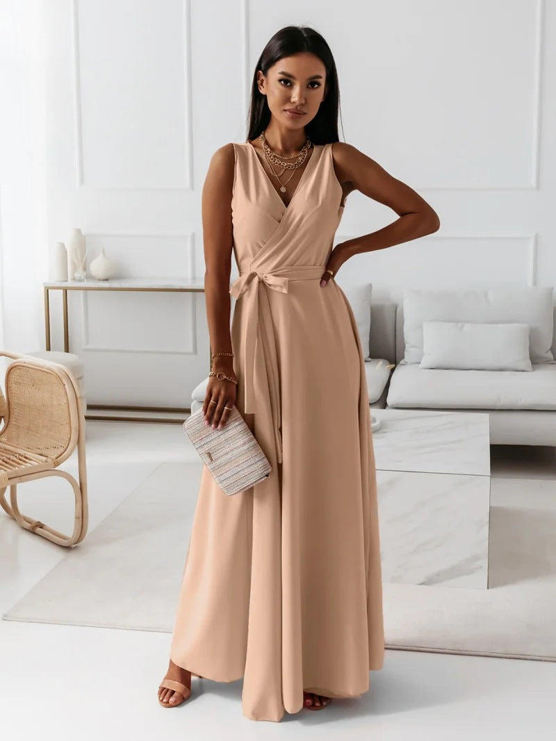 Lightweight women's wrap maxi dress. Effortless summer fashion, flattering V-neck, ideal for special occasions.