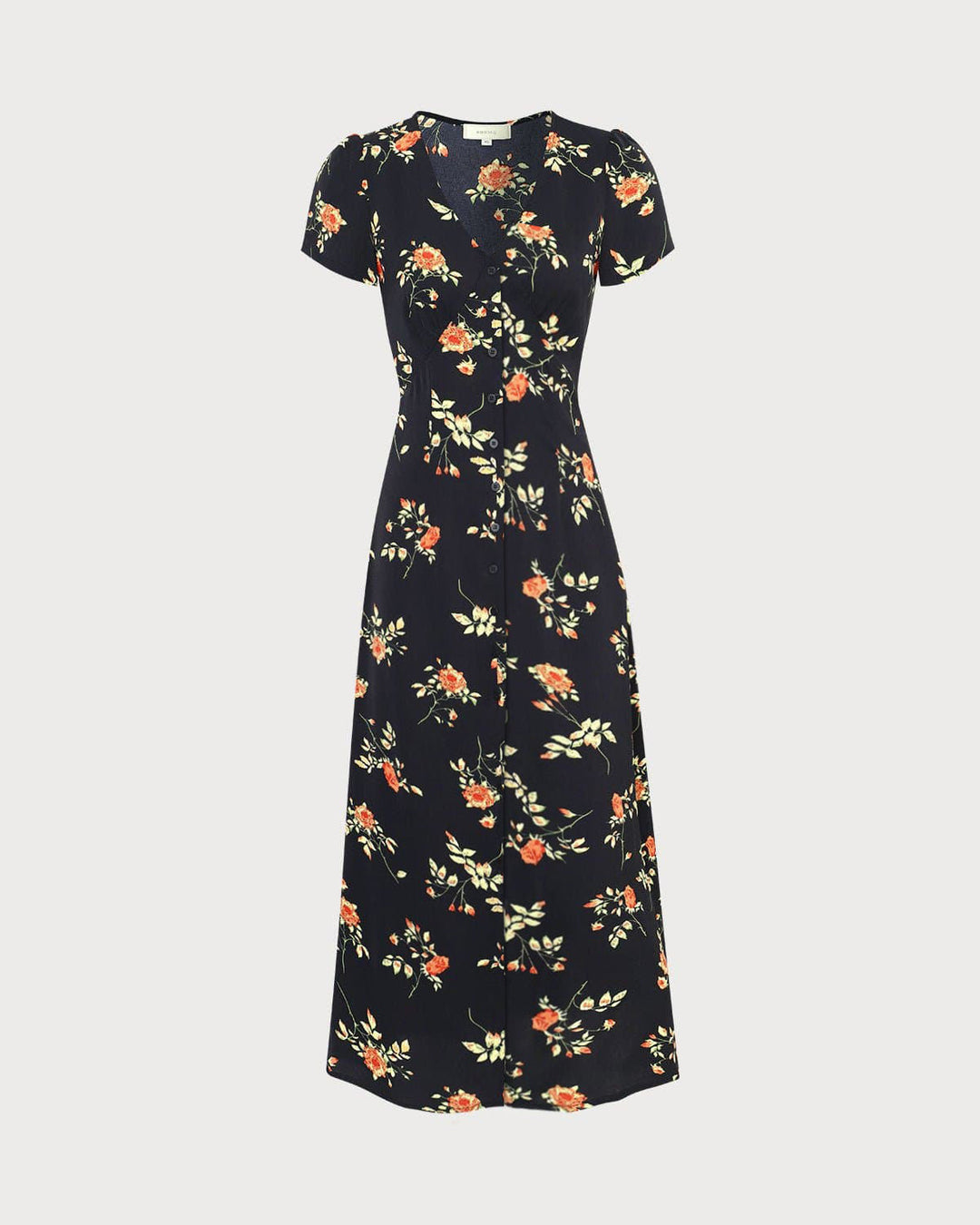 Printed women's floral maxi dress with V-neck & short sleeves. Elegant & feminine for day or night.