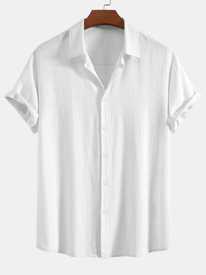 Lightweight men's relaxed fit short sleeve shirt, offering a polished look for warm weather fashion.