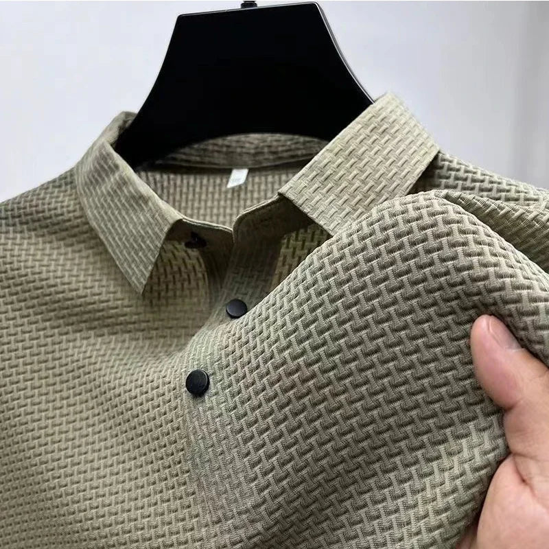 Soft textured fabric men's short sleeve polo shirt, a breathable summer apparel.