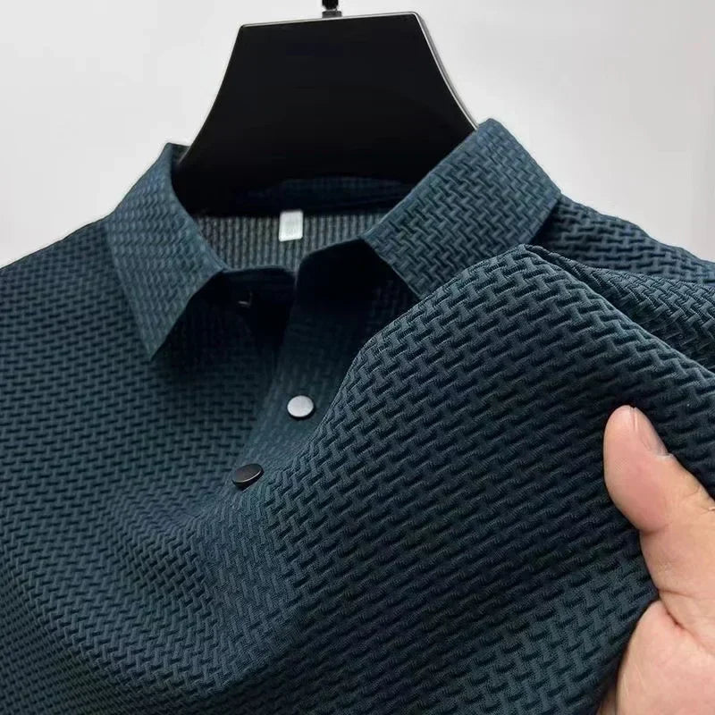 Men's casual textured short sleeve polo shirt, a versatile and comfortable regular fit top.