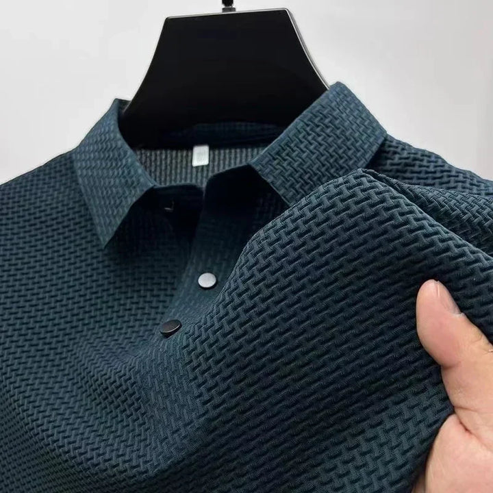Men's casual textured short sleeve polo shirt, a versatile and comfortable regular fit top.