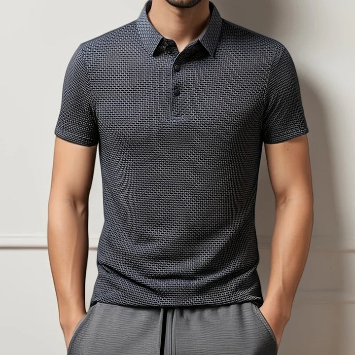 Versatile men's short sleeve polo shirt with textured fabric, ideal for smart casual looks.