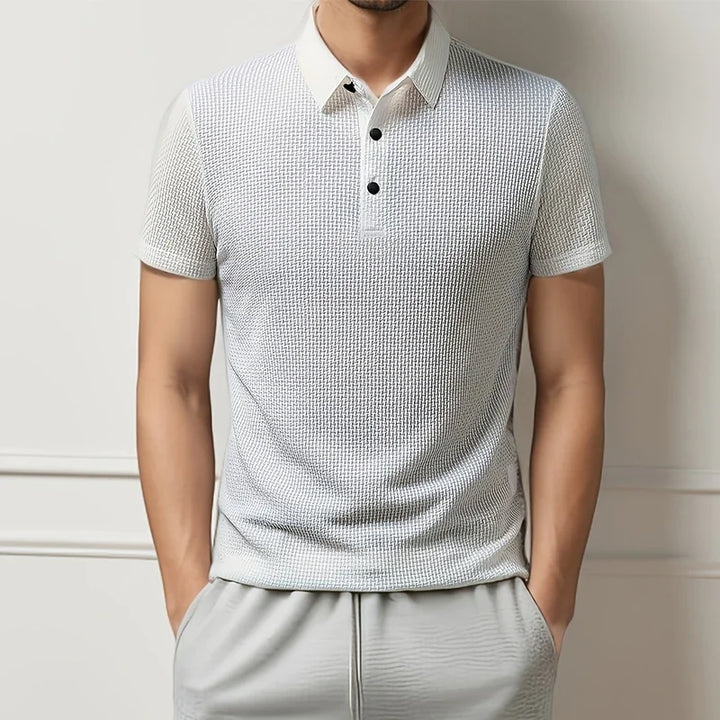 Classic men's textured short sleeve polo shirt, essential for casual & smart casual.