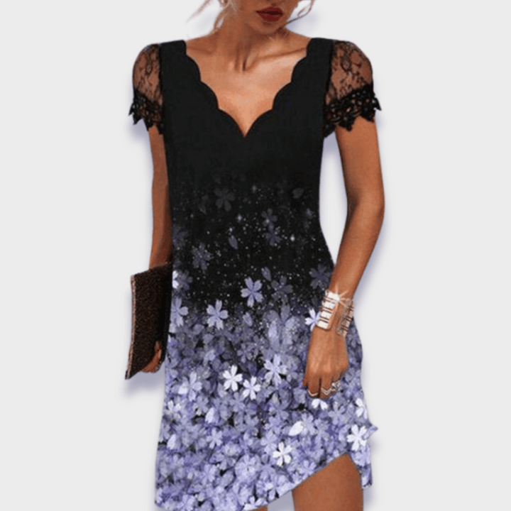 Elegant V-neck short sleeve women's lace dress, a stunning option for special occasions.