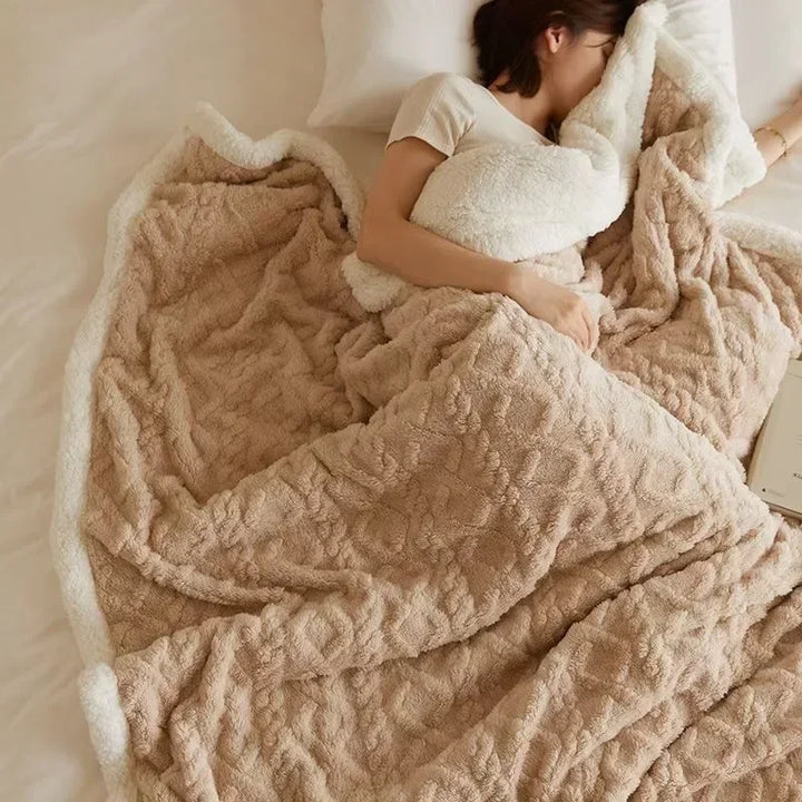 Soft lambswool & fleece winter blanket, cozy and warm for bedroom or home decor.