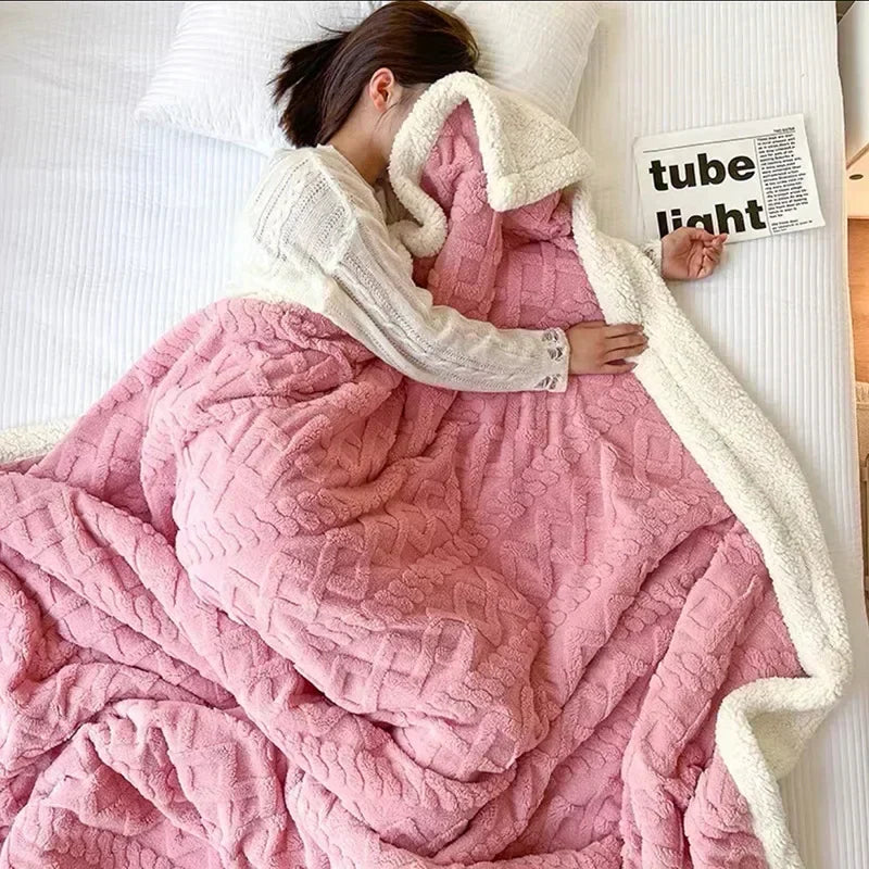Premium lambswool & fleece winter blanket, luxurious and warm, perfect for a cozy bedroom throw.