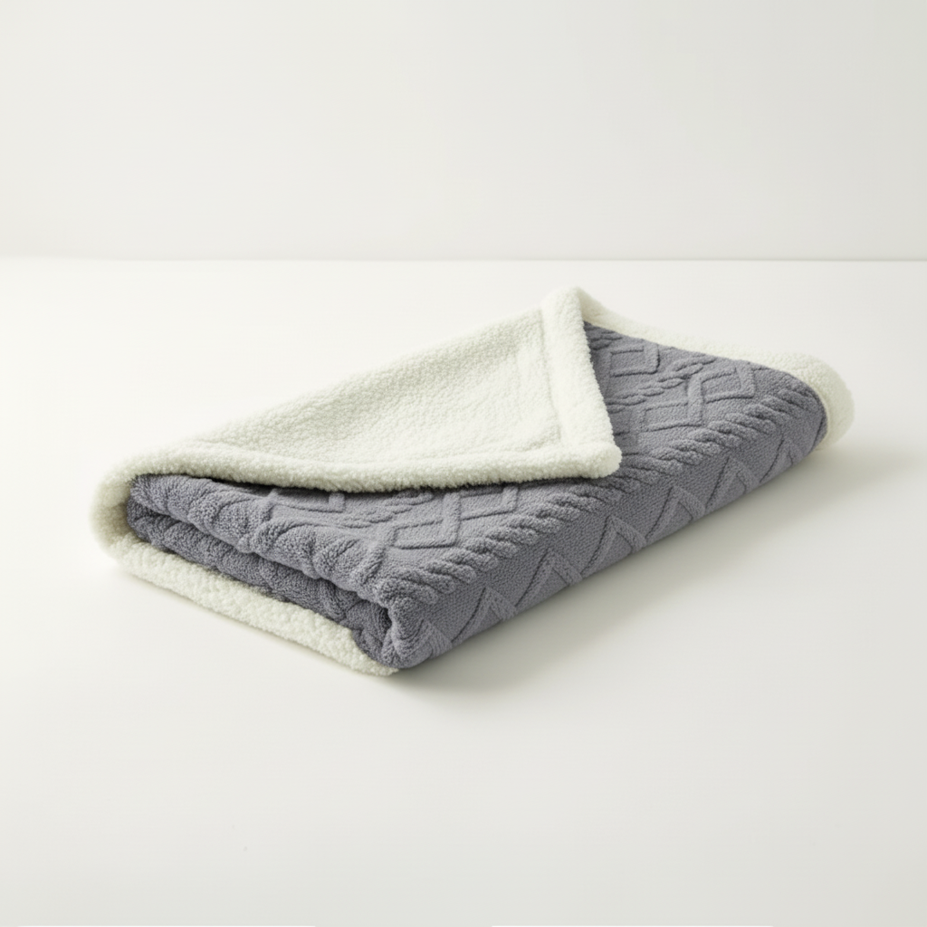 Soft and warm jacquard throw blanket with sherpa lining, ideal for cozy home decor.