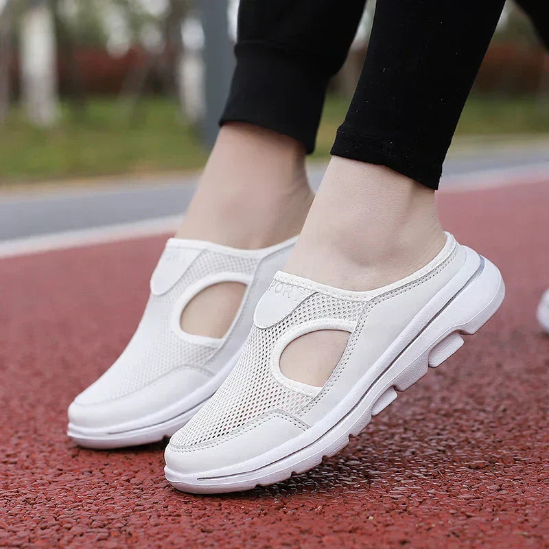 White men's orthopedic slip-on comfort shoes, breathable, with cushioned sole & arch support.