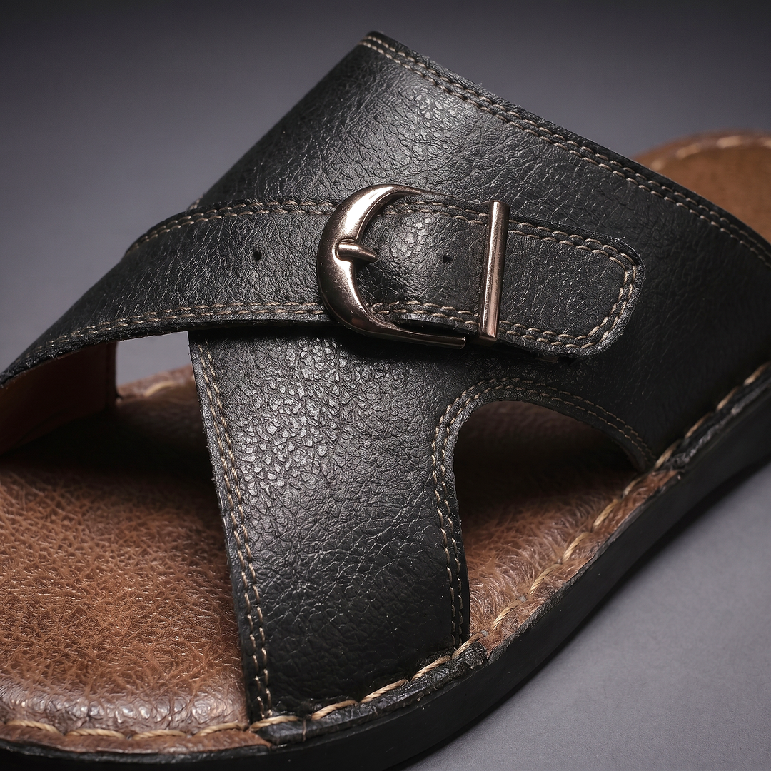 Men's criss-cross buckle comfort sandals, open-toe slip-ons providing ultimate relaxation & style.