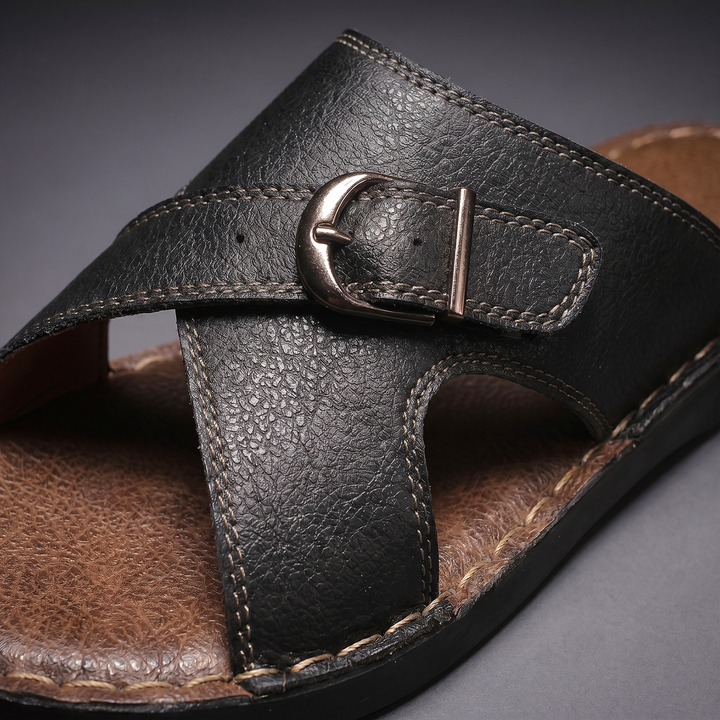 Men's criss-cross buckle comfort sandals, open-toe slip-ons providing ultimate relaxation & style.