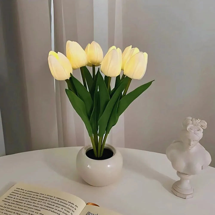 Decorative LED tulip lamp, providing a soft warm flower glow for peaceful nights.