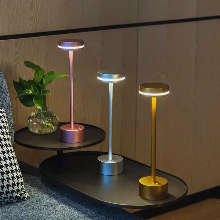 "Cosmic Elegance" LED lamp, a portable and dimmable accent light for stylish home decor.