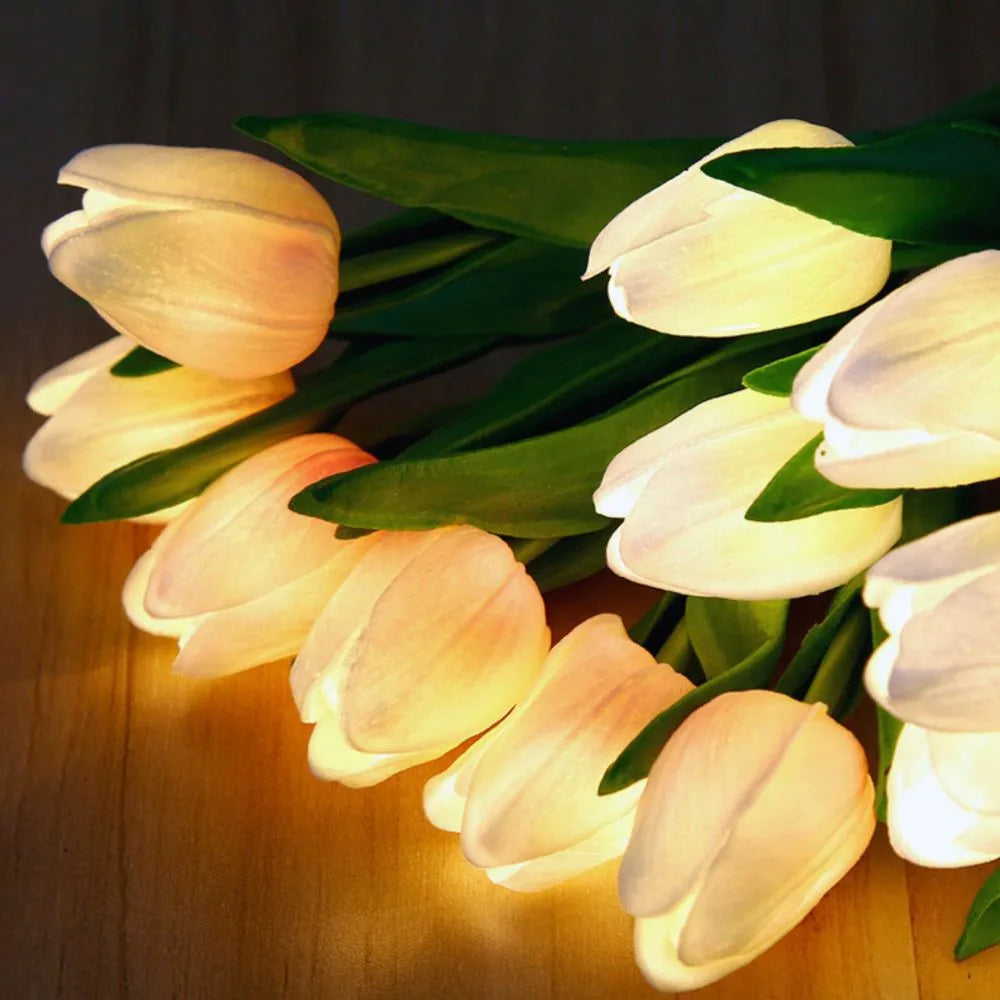 Soft glow tulip night light, a beautiful decorative LED flower lamp for home.