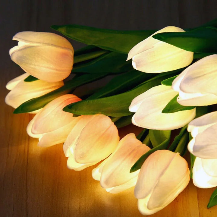 Soft glow tulip night light, a beautiful decorative LED flower lamp for home.