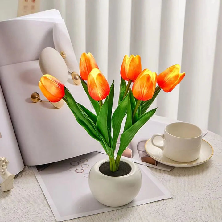Aesthetic Tulip LED flower lamp, a charming night light for any room decor.