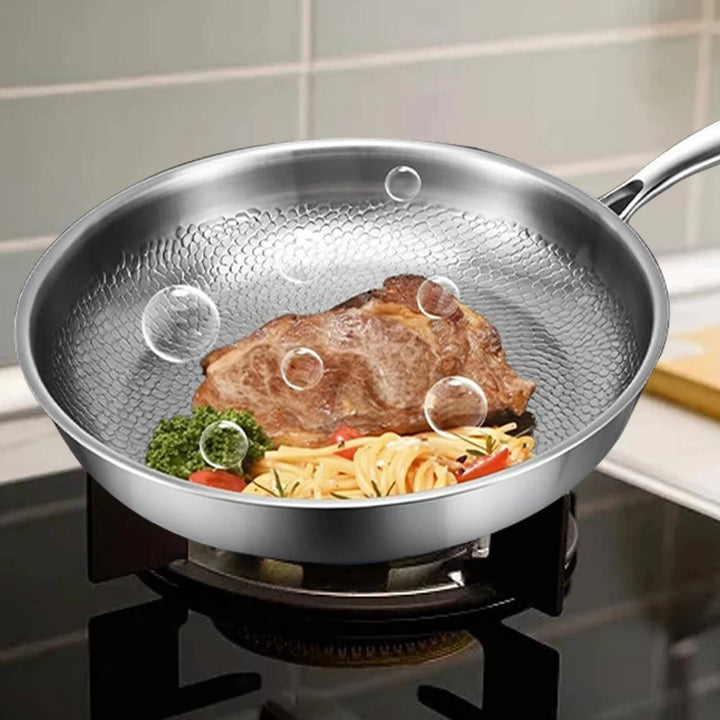 Titanium non-stick deep frying pan. Durable, induction-ready kitchen essential for healthy cooking.