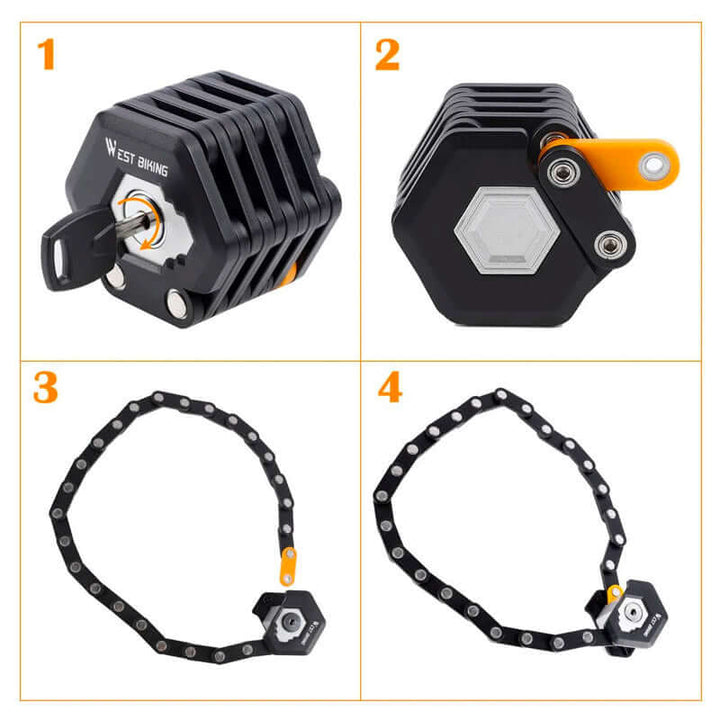 TitanLock Pro U-lock with key, emphasizing its anti-theft features for e-bikes.