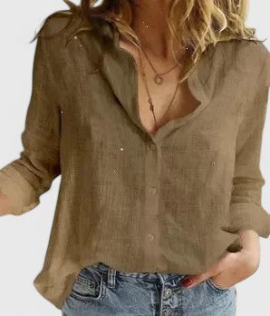 Women's Linen Button-Down Shirt Relaxed Fit