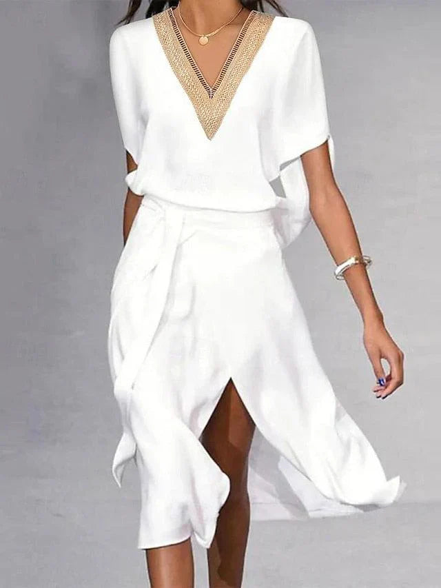 Women's White Wrap Midi Dress
