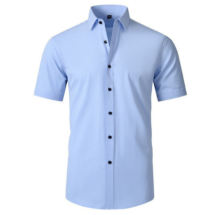 Lightweight men's short sleeve shirt, slim fit. Versatile for summer, suitable for both casual & office.