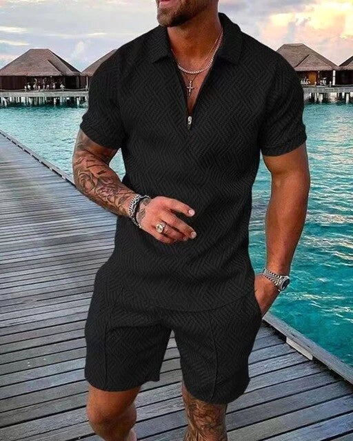 Comfortable men's Torin polo & shorts set, a perfect two-piece casual wear for warm weather and summer activities.