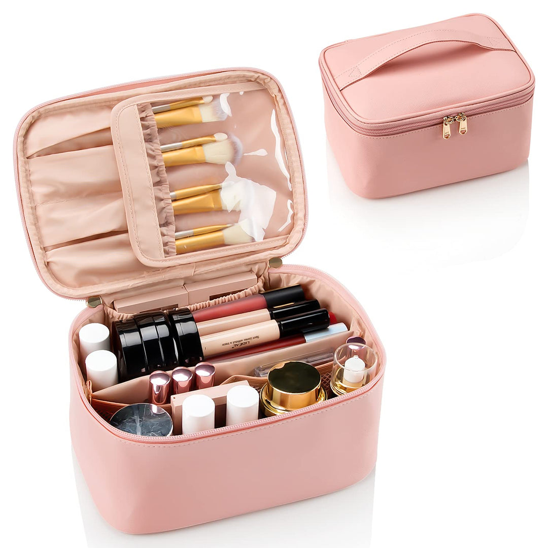 Portable vanity case, compact travel cosmetic bag for women, chic beauty storage.