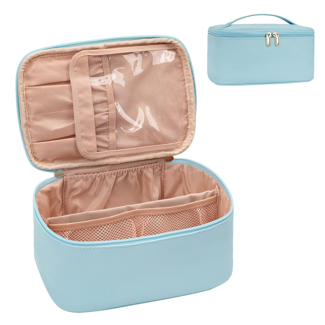 Organize your makeup with this women's travel cosmetic bag featuring adjustable dividers.