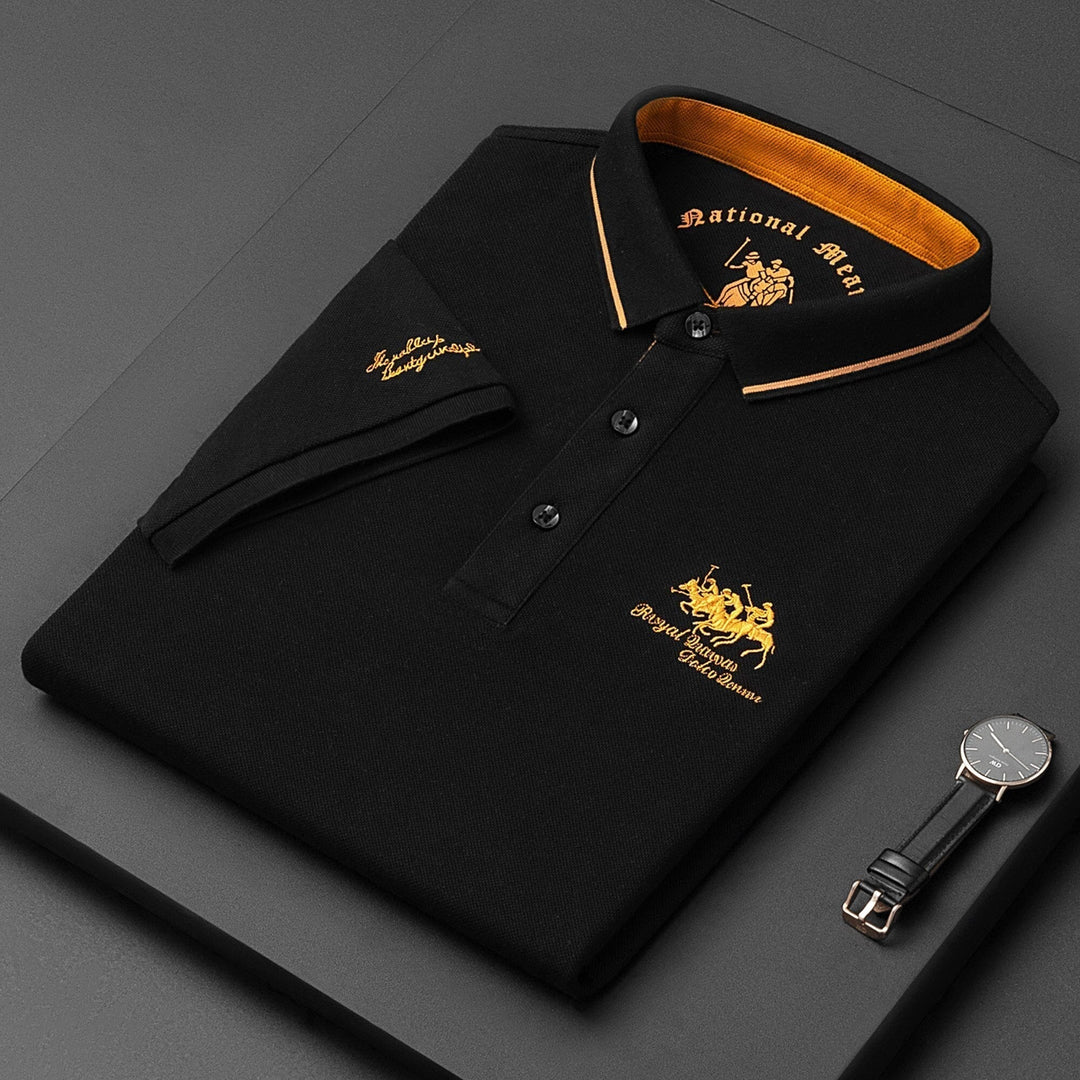 Men's trendy embroidered Henry polo shirt, perfect for smart casual everyday style.