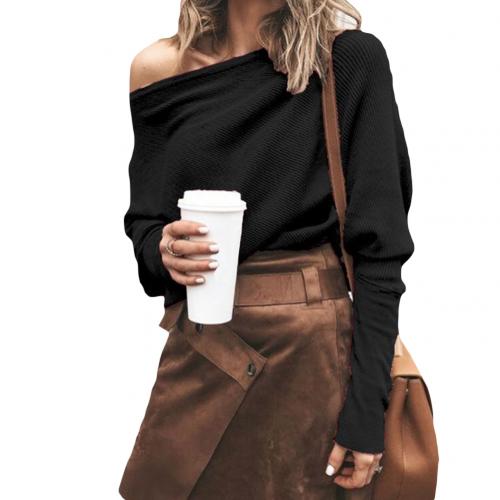 Sophie women's trendy off-shoulder knitted sweater. Elegant long-sleeve top for fashionable casual wear.