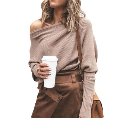 Stylish women's off-shoulder knit sweater. Long-sleeve design offering trendy comfort for any casual occasion.