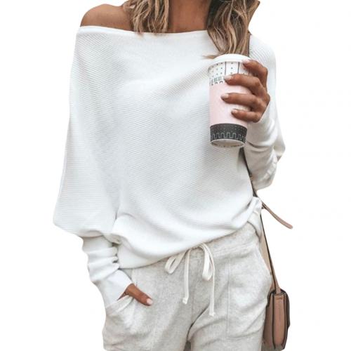Trendy women's knitted off-shoulder top. Sophie long-sleeve sweater for stylish comfort and casual elegance.