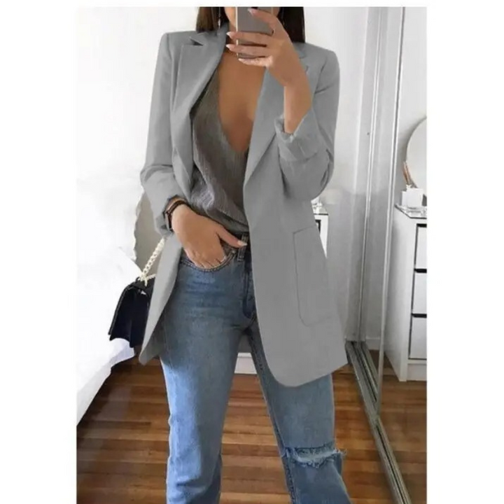 Casual chic women's long blazer, Valentina, perfect for modern sophisticated style.